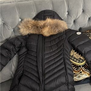 Moncler Black Puffer Jacket with Brown Fur Trim